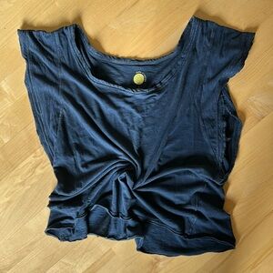 Anthropologie Daily Practice Deep Blue Cap Ruffle Sleeve Tank, Size large L